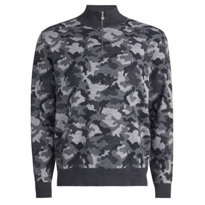 G/FORE Camo Jaqcuard V-Neck Merino Wool Zip Neck Sweater