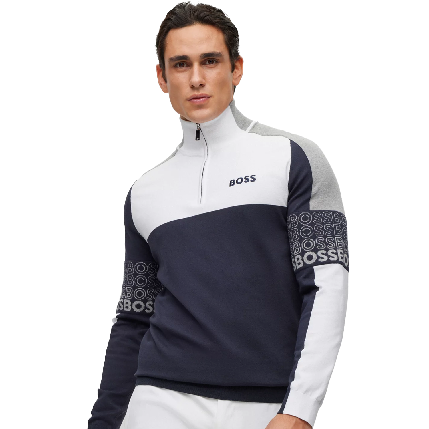 BOSS Zolko Zip Neck Sweater Dark Blue 402 | Scottsdale Golf