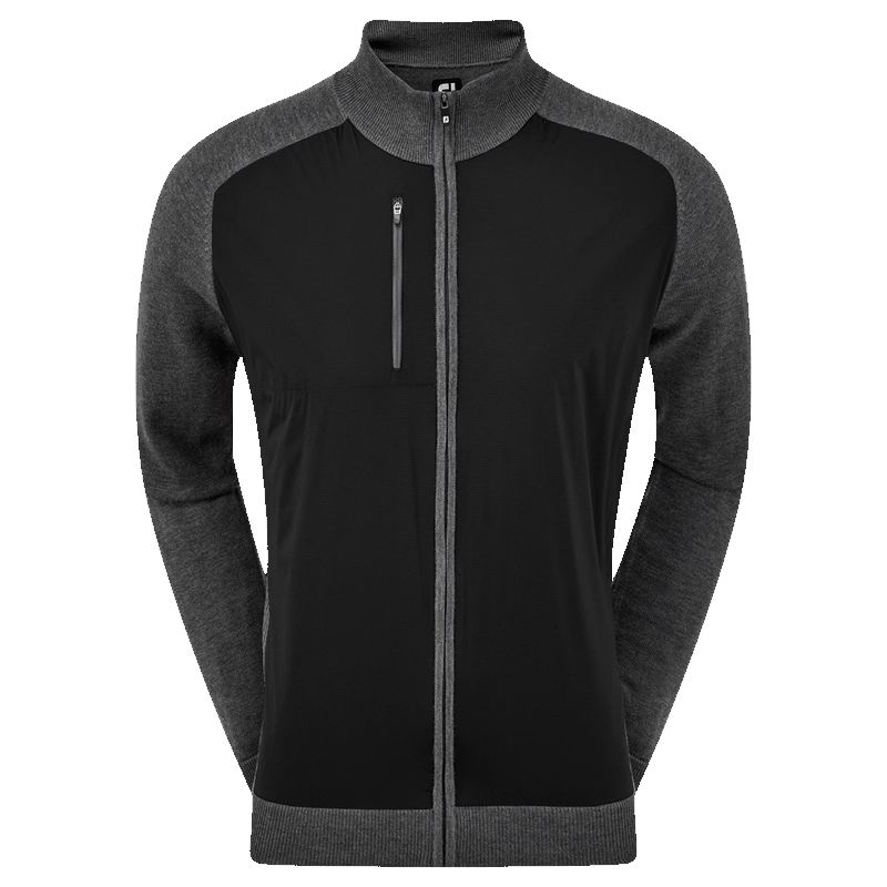 FootJoy Wool Blend Tech Full Zip Sweater Black/Charcoal Grey 92949 ...