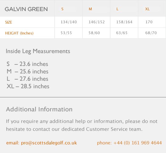 Galvin Green Junior Trousers Size Guide