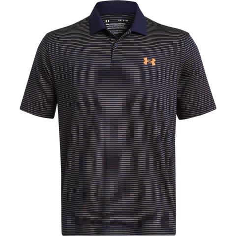 Under Armour Performance 3.0 Stripe Golf Polo Shirt Midnight Navy/Nova Orange