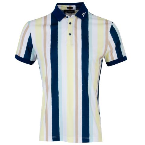 J Lindeberg Tour Tech Print Polo Shirt Painted Stripe Wax Yellow