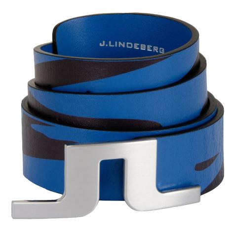 J Lindeberg Bridger Printed Leather Belt Neptune Nautical Blue