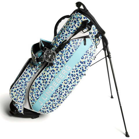 J Lindeberg Play Print Golf Stand Bag Leopard Aruba Blue